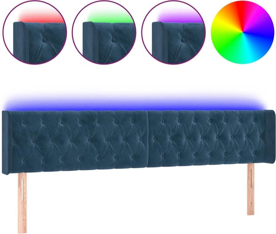 VidaXL Hoofdbord LED 203x16x78 88 cm Donkerblauw Hoofdboard Led Hoofdbord Velvet Hoofdbord Blauw Hoofdbord Bedstede Slaap Accessoires Kamer Decoratie - Foto 2