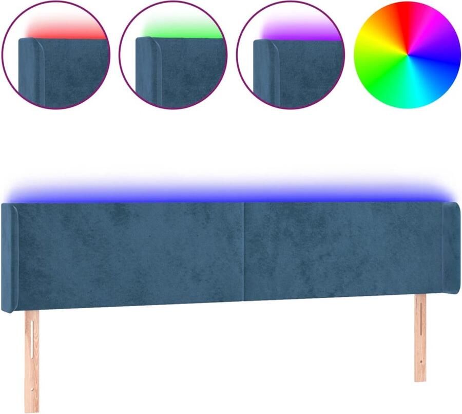 VidaXL Hoofdbord LED 183x16x78 88 cm fluweel donkerblauw - Foto 3