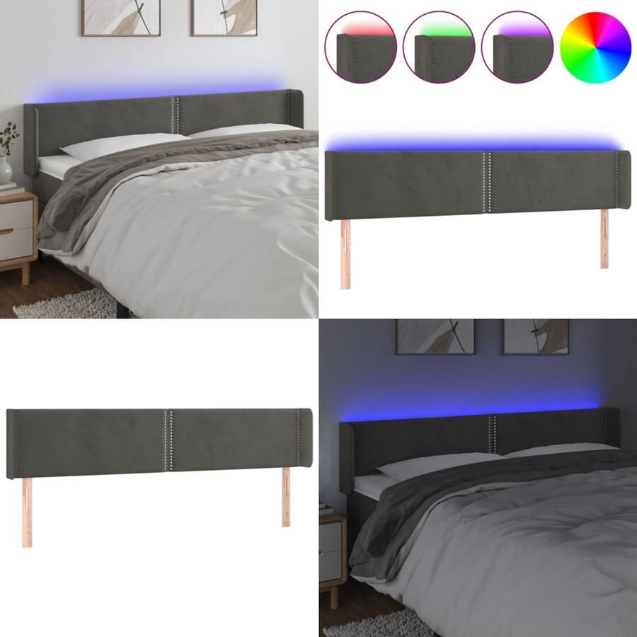 VidaXL Hoofdbord LED 183x16x78 88 cm fluweel donkergrijs Hoofdbord Hoofdborden Hoofdeinde Houten Hoofdbord