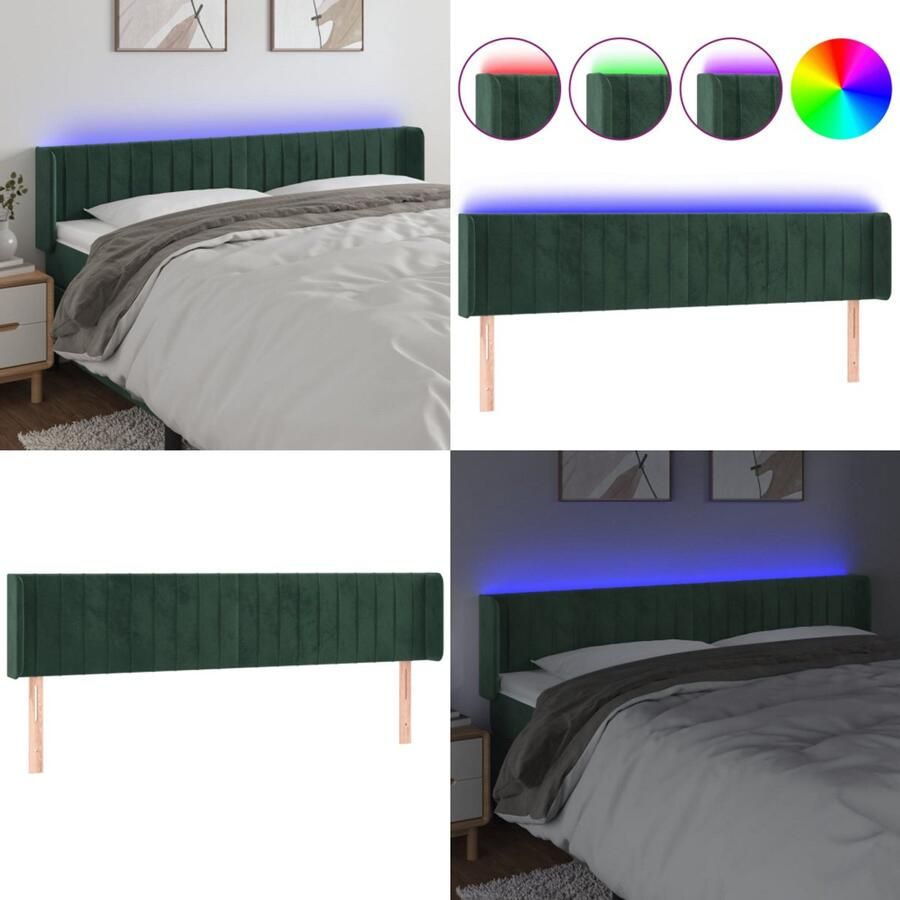 VidaXL Hoofdbord LED 183x16x78 88 cm fluweel donkergroen Hoofdbord Hoofdborden Hoofdeinde Houten Hoofdbord