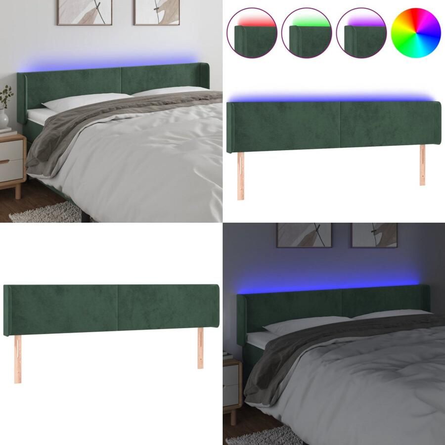 VidaXL Hoofdbord LED 183x16x78 88 cm fluweel donkergroen Hoofdbord Hoofdborden Hoofdeinde Houten Hoofdbord