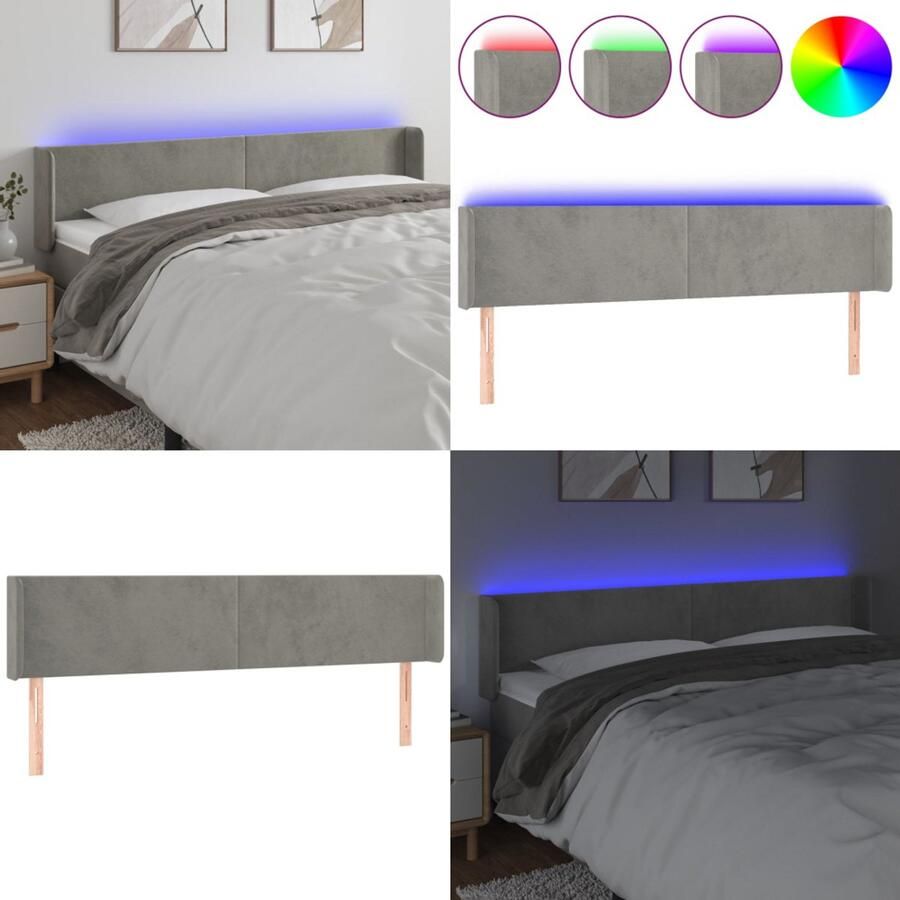 VidaXL Hoofdbord LED 183x16x78 88 cm fluweel lichtgrijs Hoofdbord Hoofdborden Hoofdeinde Houten Hoofdbord
