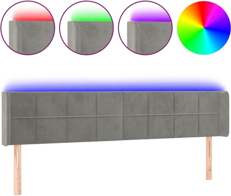 VidaXL Hoofdbord LED 183x16x78 88 cm fluweel lichtgrijs - Foto 2