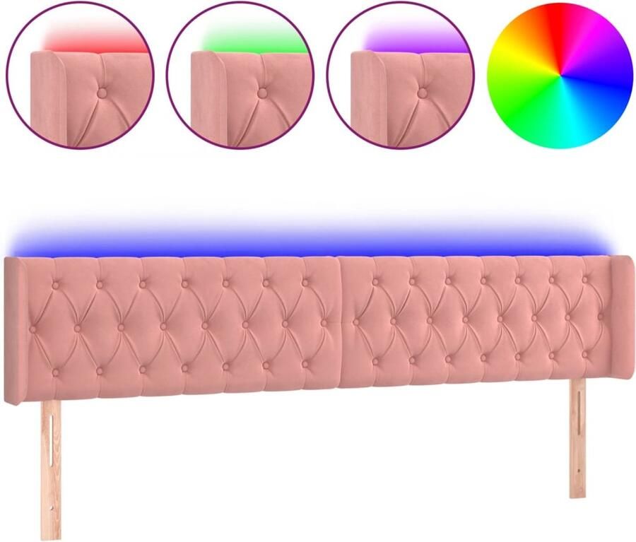 VidaXL Hoofdbord LED 183x16x78 88 cm Fluweel Roze Hoofdboard Led Verlichting Velvet Roze Bedstek Slaapcomfort Leeshoek - Foto 2