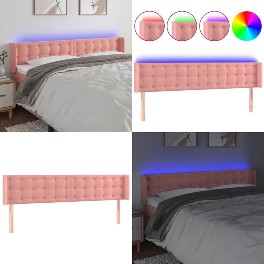 VidaXL Hoofdbord LED 183x16x78 88 cm fluweel roze Hoofdbord Hoofdborden Hoofdeinde Houten Hoofdbord