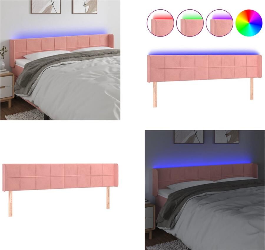 VidaXL Hoofdbord LED 183x16x78 88 cm fluweel roze Hoofdbord Hoofdborden Hoofdeinde Houten Hoofdbord - Foto 2