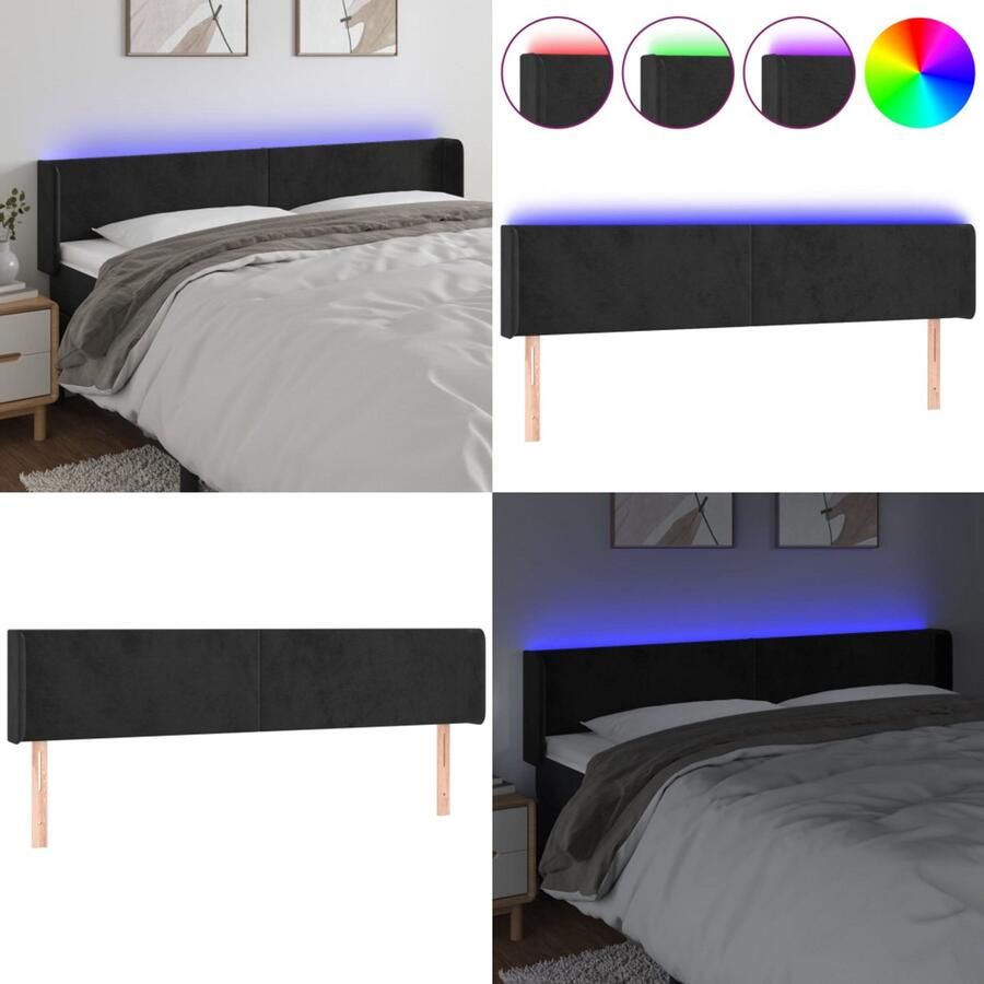 VidaXL Hoofdbord LED 203x16x78 88 cm fluweel zwart Hoofdbord Hoofdborden Hoofdeinde Houten Hoofdbord