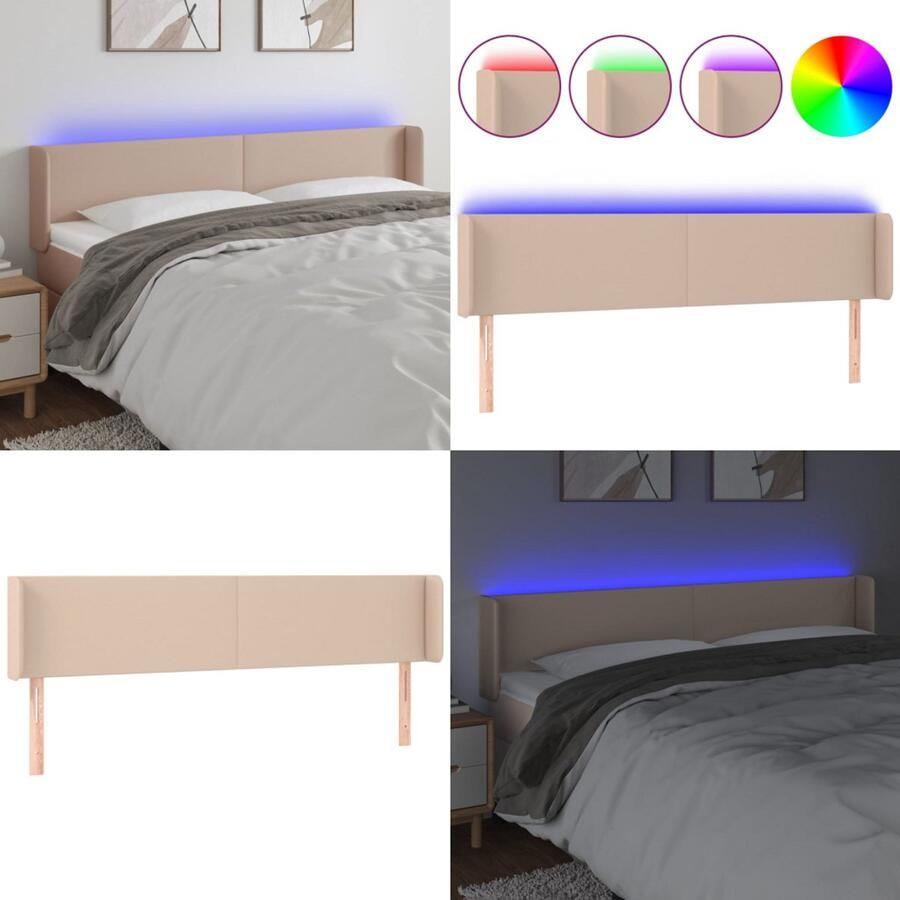 VidaXL Hoofdbord LED 183x16x78 88 cm kunstleer cappuccinokleurig Hoofdbord Hoofdborden Hoofdeinde Houten Hoofdbord