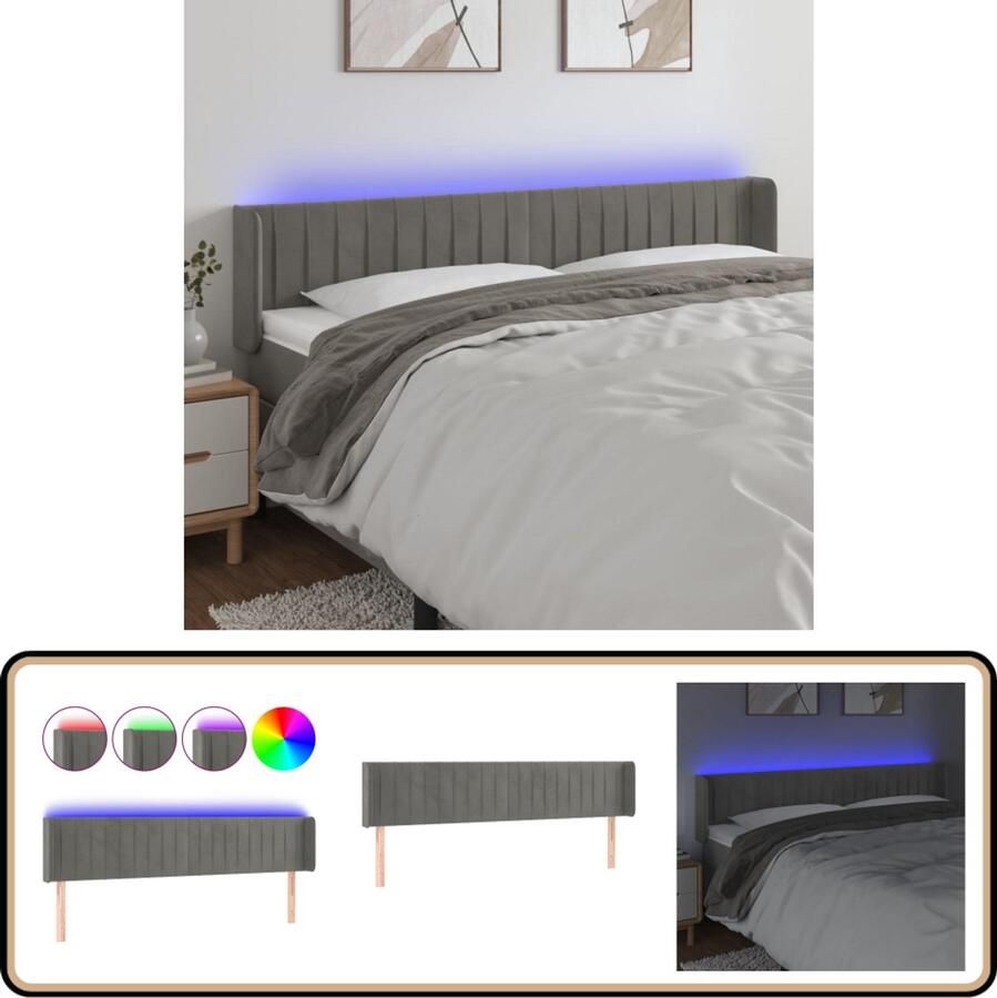 VidaXL Hoofdbord LED 183x16x78 88 cm Lichtgrijs Hoofdboard Led Verlichting Hoofdbord Grijs Fluweel Hoofdbord Bestellen Slaapkamers Decoratie Bed Accessoires
