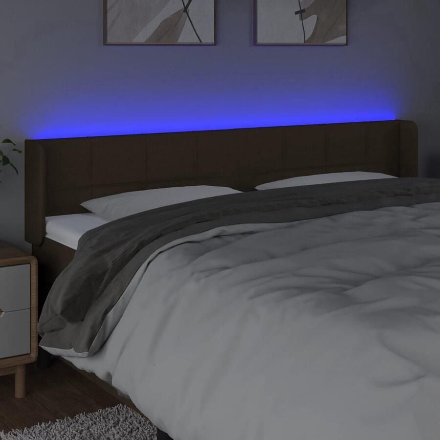 VidaXL Hoofdbord LED 183x16x78 88 cm Stof Donkerbruin Hoofdboard Led Verlichting Hoofdbord Met Led Beddecoratie Slaapkamers