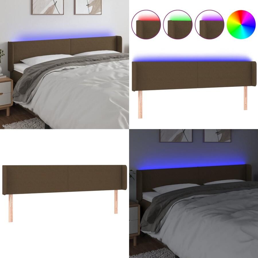 VidaXL Hoofdbord LED 183x16x78 88 cm stof donkerbruin Hoofdbord Hoofdborden Hoofdeinde Houten Hoofdbord - Foto 2