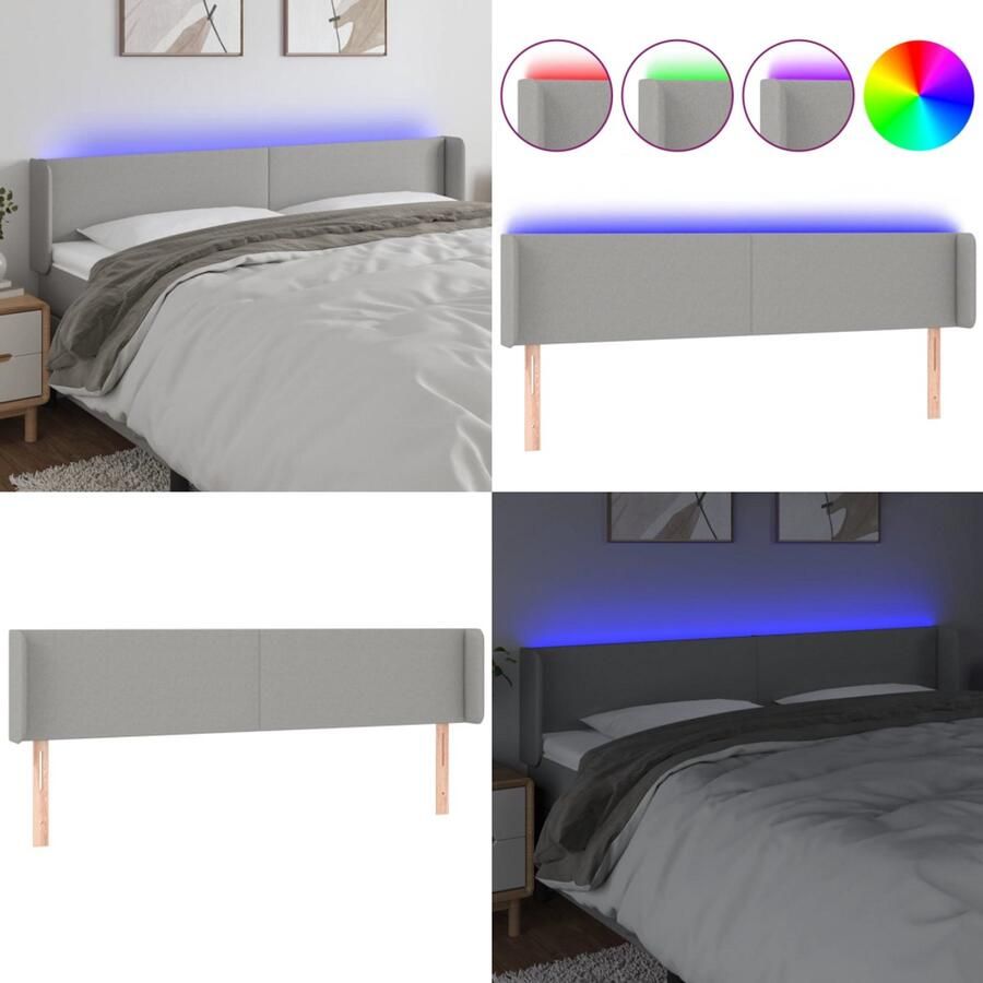 VidaXL Hoofdbord LED 183x16x78 88 cm stof lichtgrijs Hoofdbord Hoofdborden Hoofdeinde Houten Hoofdbord