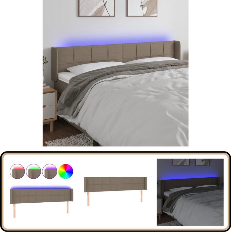 VidaXL Hoofdbord LED 183x16x78 88 cm Stof Taupe Hoofdboard Led Bedhoofdbord Headboard Hoofdbord Led Verlichting Slaapkamers Decoratie Kamer