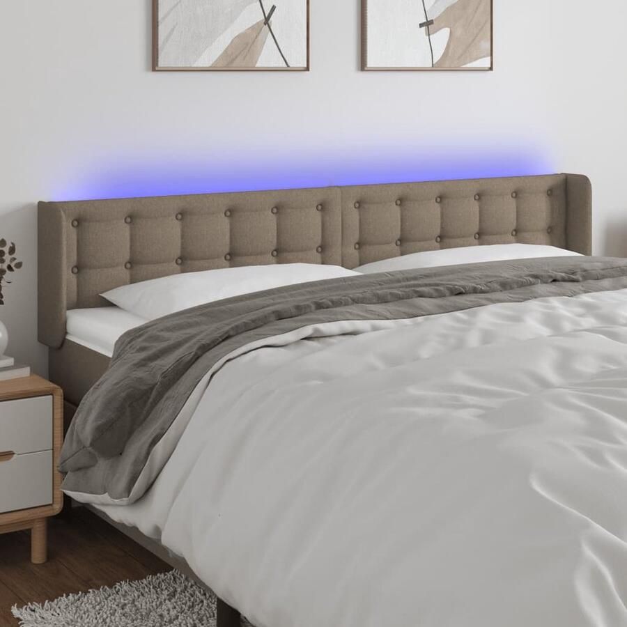 VidaXL Hoofdbord LED 183x16x78 88 cm stof taupe Hoofdboard Led Headboard Bedhead Slaapkamers Decoratie Comfortabel Hoofdbord Leeshoek Tv Hoek - Foto 2