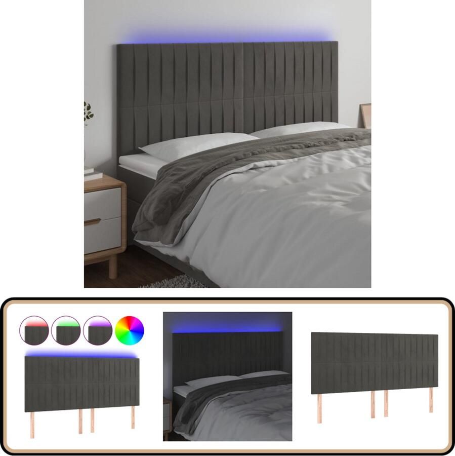 VidaXL Hoofdbord LED 200x5x118 cm Donkergrijs Hoofdboard Led Hoofdbord Velvet Hoofdbord Grijs Hoofdbord Bedstede Slaap Accessoires Kamer Decoratie