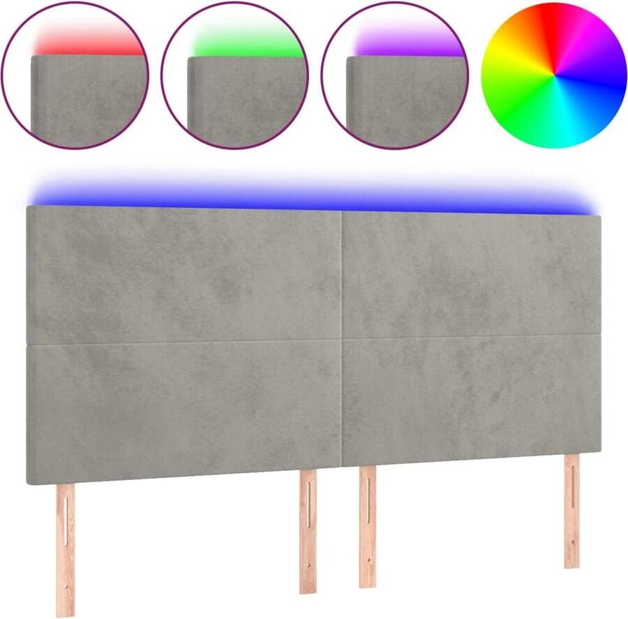 VidaXL Hoofdbord LED 200x5x118 cm Fluweel Lichtgrijs Hoofdboard Led Hoofdbord Fluweel Hoofdbord Grijs Hoofdbord Met Verlichting Slaap Accessoires Kamer Decoratie - Foto 2