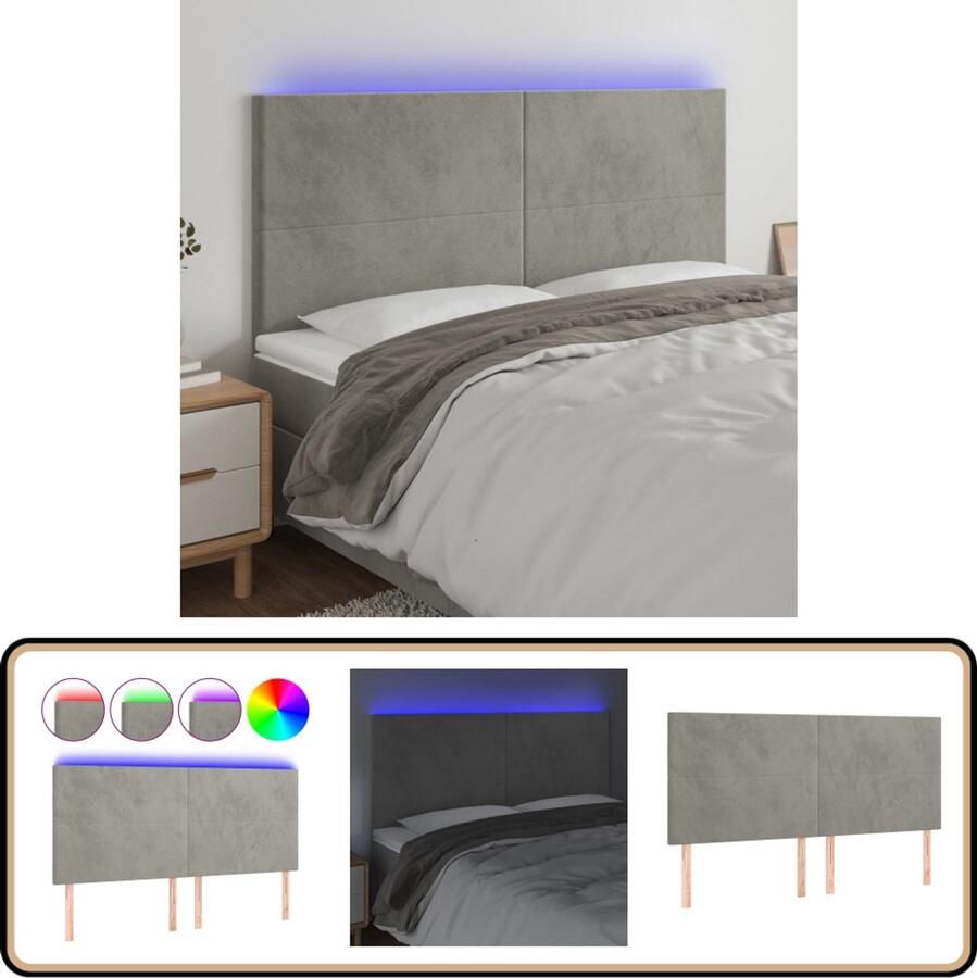 VidaXL Hoofdbord LED 200x5x118 cm Fluweel Lichtgrijs Hoofdboard Led Hoofdbord Fluweel Hoofdbord Grijs Hoofdbord Met Verlichting Slaap Accessoires Kamer Decoratie