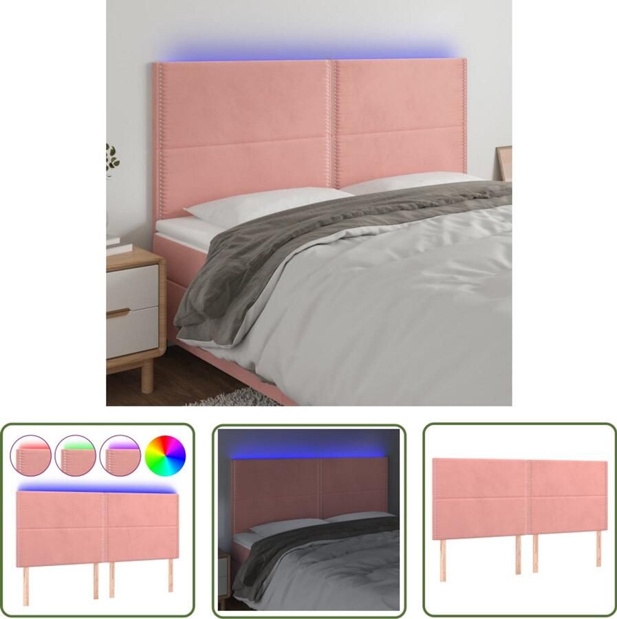 VidaXL Hoofdbord LED 200x5x118 cm Fluweel Roze Hoofdboard Led Hoofdbord Velvet Hoofdbord Roze Hoofdbord Met Verlichting Slaap Accessoires Kamer Decoratie