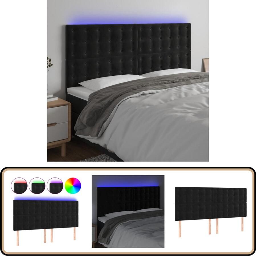 VidaXL Hoofdbord LED 200x5x118 cm Fluweel Zwart Hoofdboard Led Lamp Hoofdkussen Velvet Zwarte Kleuren Slaapkamers Luxe Meubilair Ergonomisch
