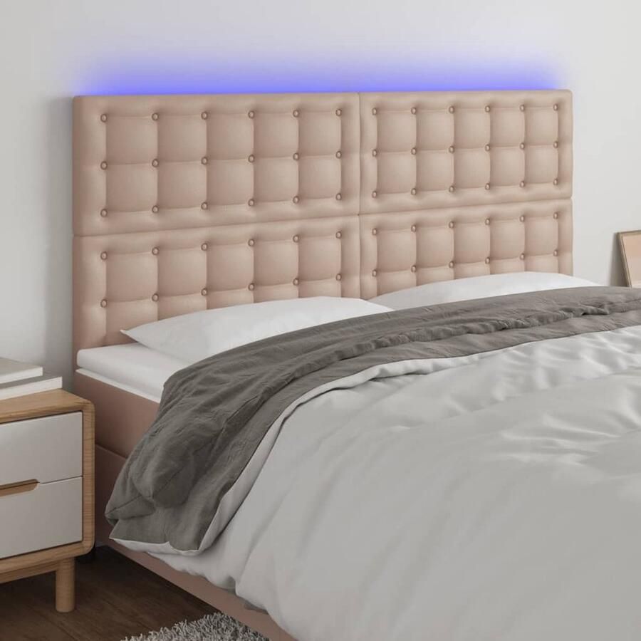 VidaXL Hoofdbord LED 200x5x118 cm Kunstleer Cappuccino Hoofdboard Led Hoofdbord Kapstok Bedroom Decoratie Kunstleder Hoofdbord Bruine Hoofdbord Adjustable Hoofdbord - Foto 2