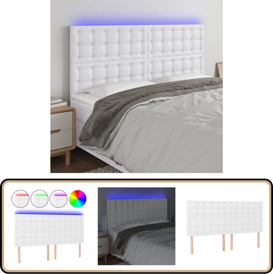 VidaXL Hoofdbord LED 200x5x118 cm Kunstleer Wit Hoofdboard Led Verlichting Kunstleder Bedkader Slaapkamers