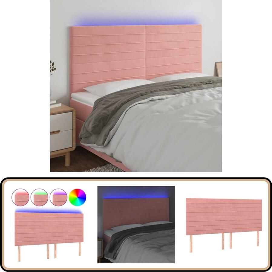 VidaXL Hoofdbord LED 200x5x118 cm Roze Fluweel Hoofddekbed Led Headboard Fluweel Hoofdboard Roze Hoofdbord Met Verlichting
