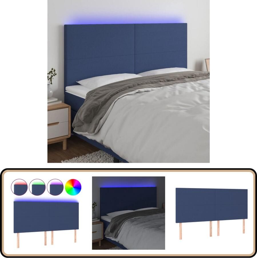 VidaXL Hoofdbord LED 200x5x118 128 cm stof blauw