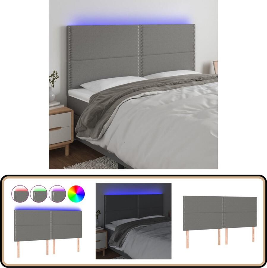 VidaXL Hoofdbord LED 200x5x118 128 cm Donkergrijs Hoofdboard Led Headboard Bedhead Stoffen Hoofdboard Grijs Hoofdeinde