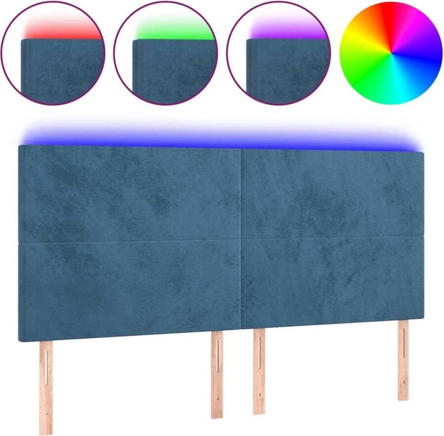 VidaXL Hoofdbord LED 160x5x118 128 cm fluweel donkerblauw - Foto 3