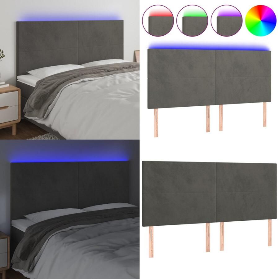 VidaXL Hoofdbord LED 200x5x118 128 cm fluweel donkergrijs Hoofdbord Hoofdborden Hoofdeinde Houten Hoofdbord