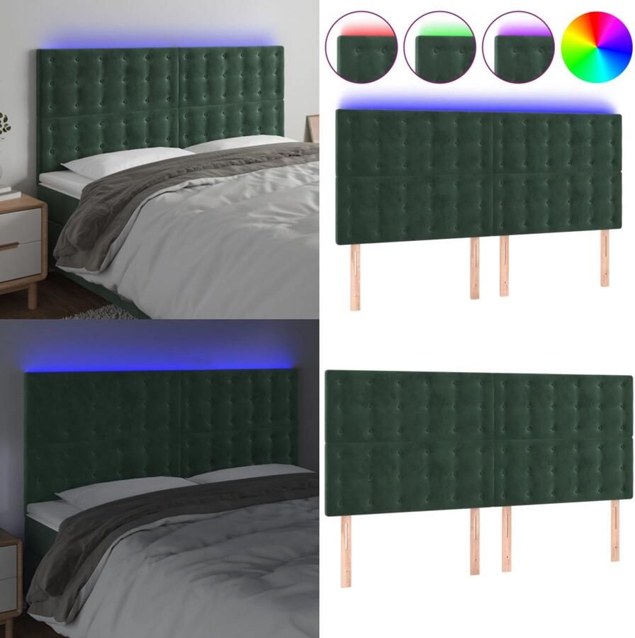 VidaXL Hoofdbord LED 200x5x118 128 cm fluweel donkergroen Hoofdbord Hoofdborden Hoofdeinde Houten Hoofdbord