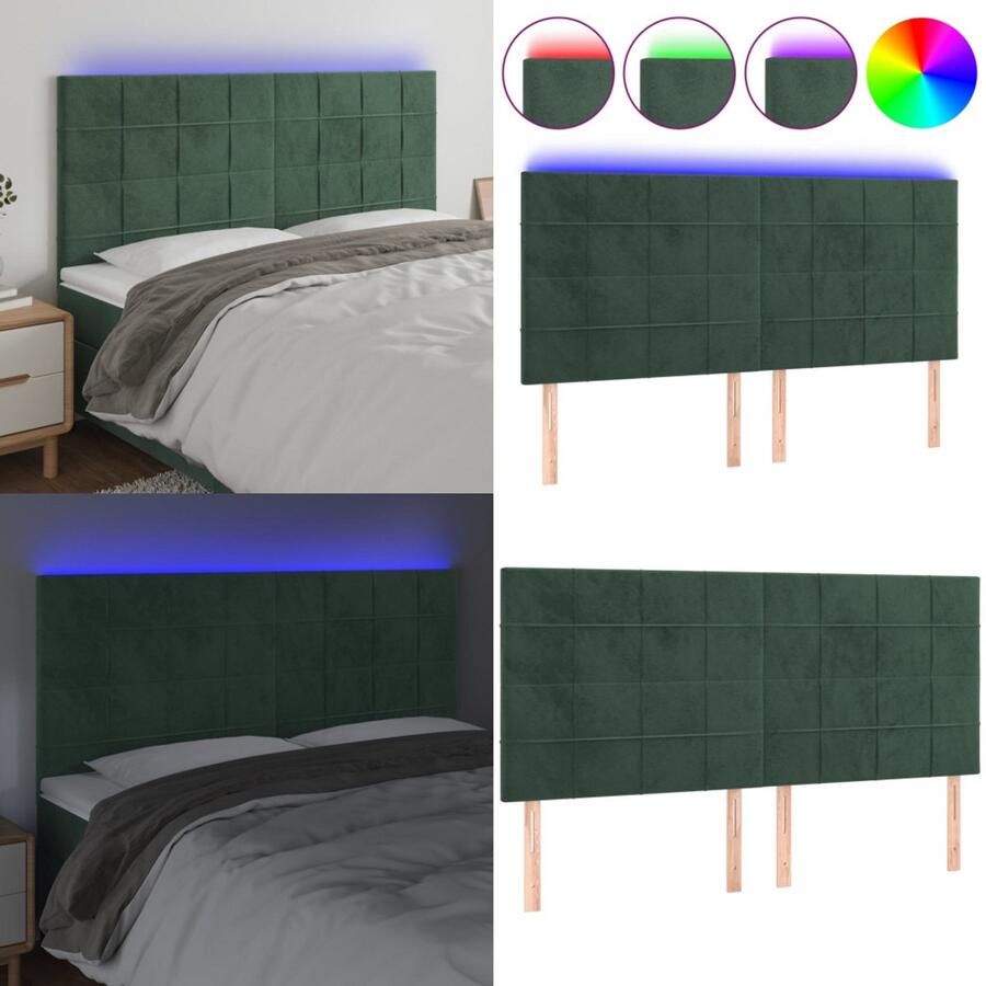 VidaXL Hoofdbord LED 200x5x118 128 cm fluweel donkergroen Hoofdbord Hoofdborden Hoofdeinde Houten Hoofdbord