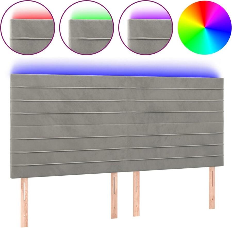 VidaXL Hoofdbord LED 180x5x118 128 cm fluweel lichtgrijs - Foto 2