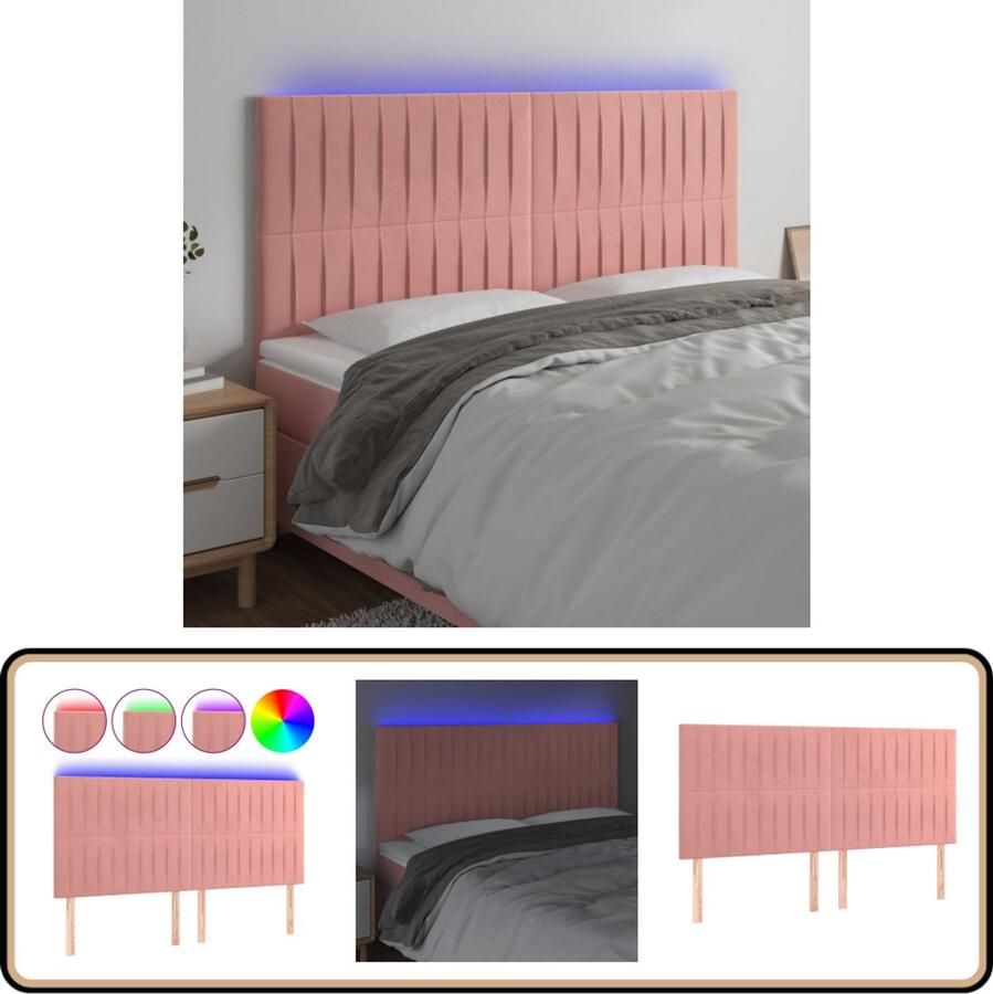 VidaXL Hoofdbord LED 200x5x118 128 cm Fluweel Roze Hoofdboard Led Verlichting Hoofdbord Roze Velvet Hoofdbord Sierlijke Headboard Slaap Accessoires Bedroom Decor