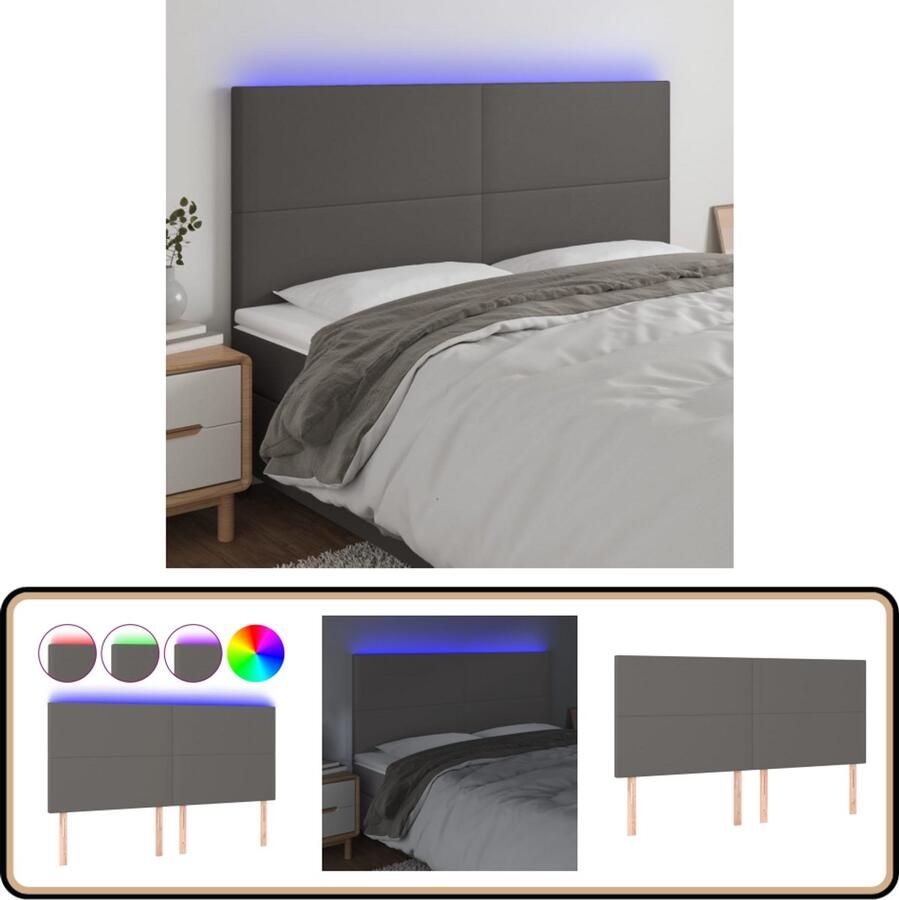 VidaXL Hoofdbord LED 180x5x118 cm Kunstleer Grijs LED Hoofdbord Kunstleder Hoofdbord Grijze Hoofdbord Adjustable Hoofdbord Leeshoek Hoofdbord Tv Hoek Hoofdbord