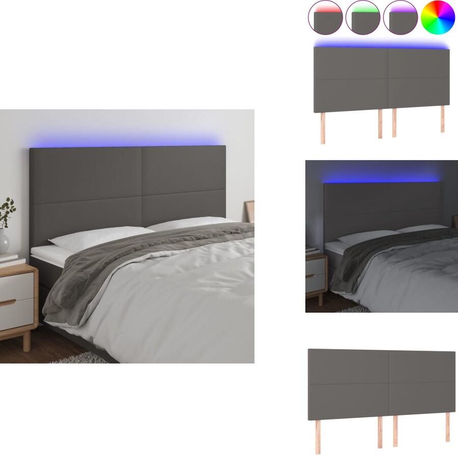 VidaXL Hoofdbord Hoofdborden Hoofdeinde Houten Hoofdbord LED 180x5x118 128 cm kunstleer grijs - Foto 2