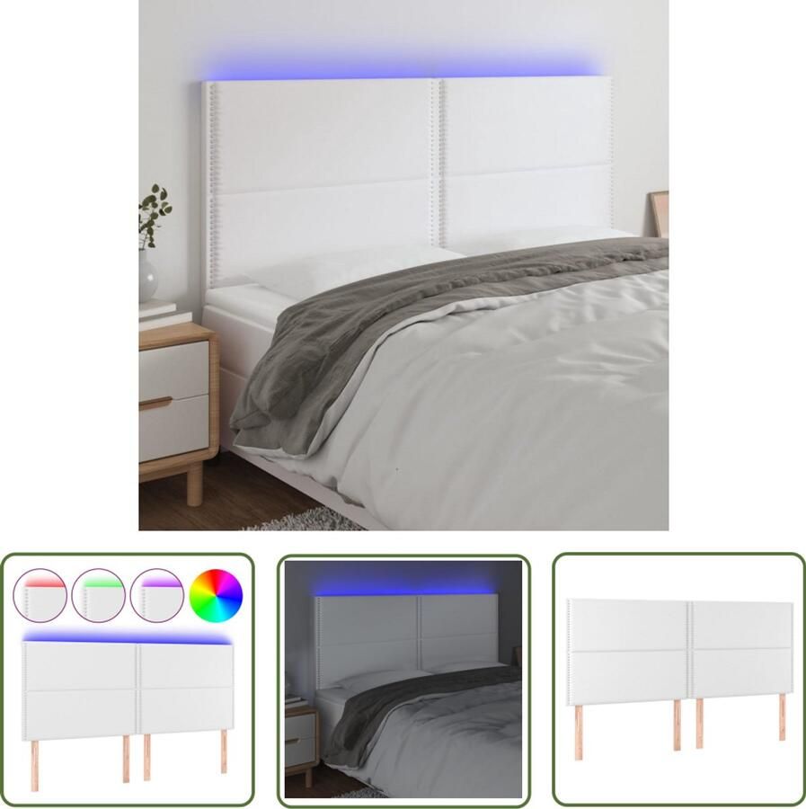 VidaXL Hoofdbord LED 200x5x118 128 cm Kunstleer Wit LED Hoofdeinde Kunstleder Hoofdeinde Wit Hoofdeinde Bedhoofd Slaapcomfort Led Verlichting