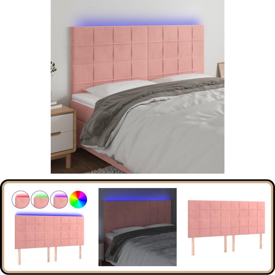 VidaXL Hoofdbord LED 200x5x118 128 cm Roze Hoofdboard Led Hoofdbord Roze Hoofdbord Velvet Hoofdbord Bedstede