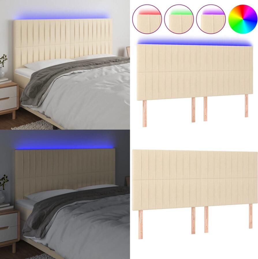 VidaXL Hoofdbord LED 200x5x118 128 cm stof crèmekleurig Hoofdbord Hoofdborden Hoofdeinde Houten Hoofdbord