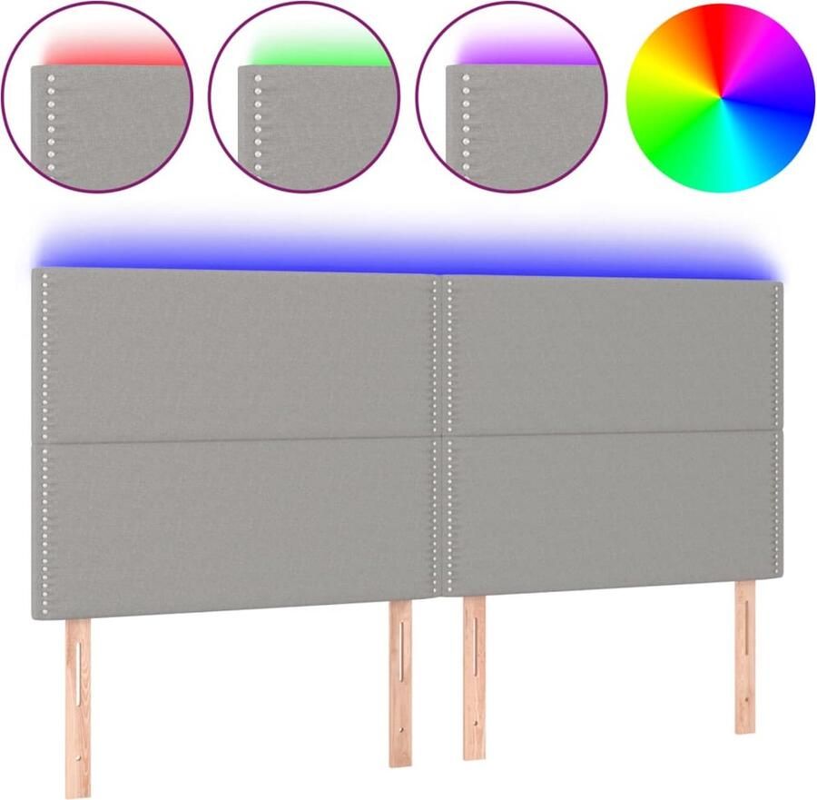 VidaXL Hoofdbord LED 160x5x118 128 cm stof lichtgrijs - Foto 2