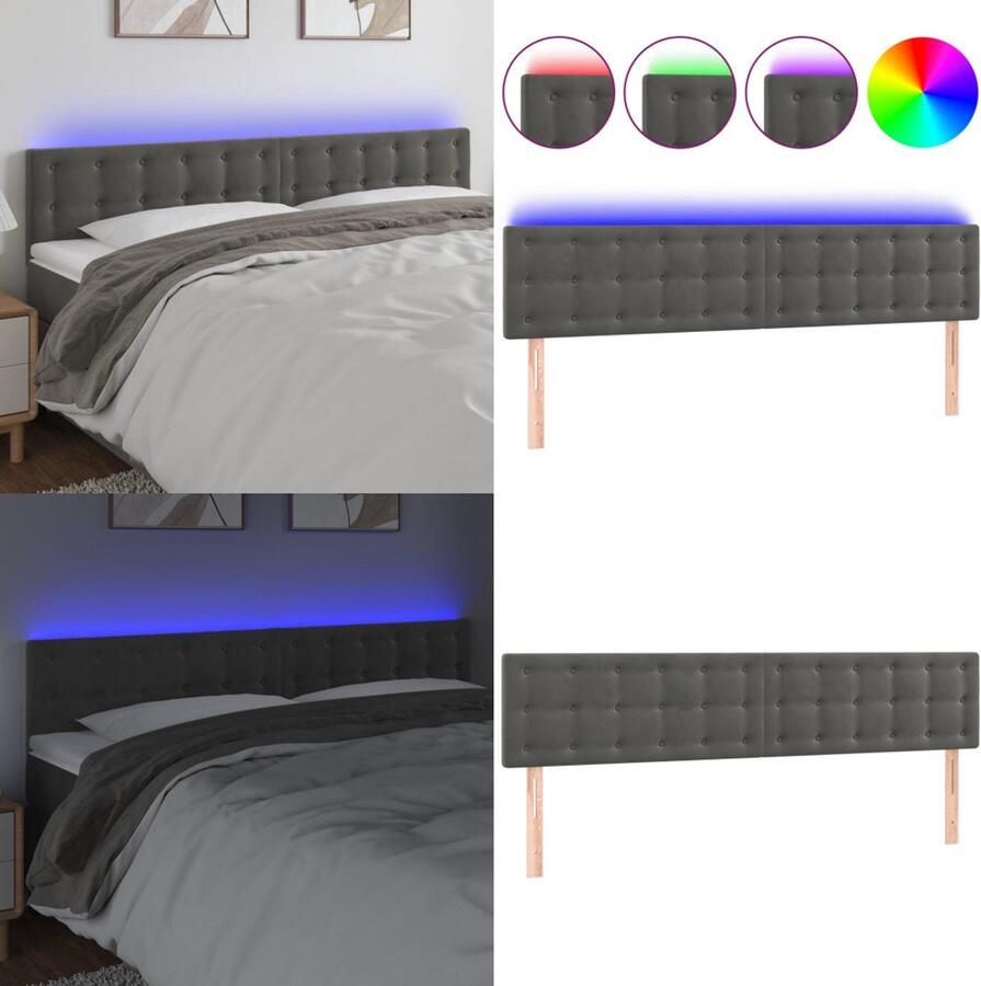 VidaXL Hoofdbord LED 200x5x78 88 cm fluweel donkergrijs Hoofdbord Hoofdborden Hoofdeinde Houten Hoofdbord