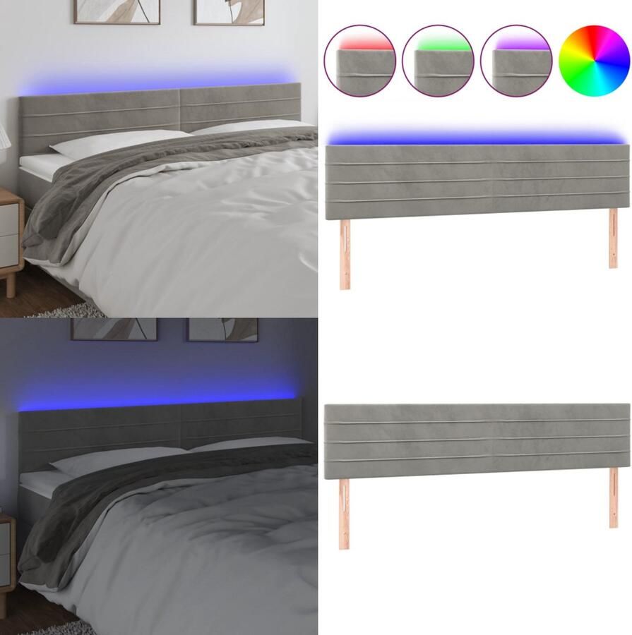 VidaXL Hoofdbord LED 200x5x78 88 cm fluweel lichtgrijs Hoofdbord Hoofdborden Hoofdeinde Houten Hoofdbord