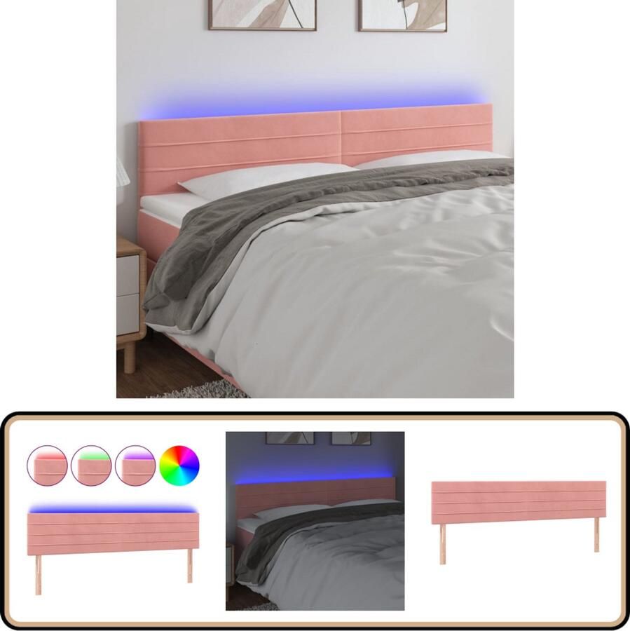 VidaXL Hoofdbord LED 180x5x78 88 cm Fluweel Roze Hoofd Bord Led Hoofdbord Fluweel Hoofdbord Roze Hoofdbord Met Led Adjustable Headboard Leeshoek Tv Hoek