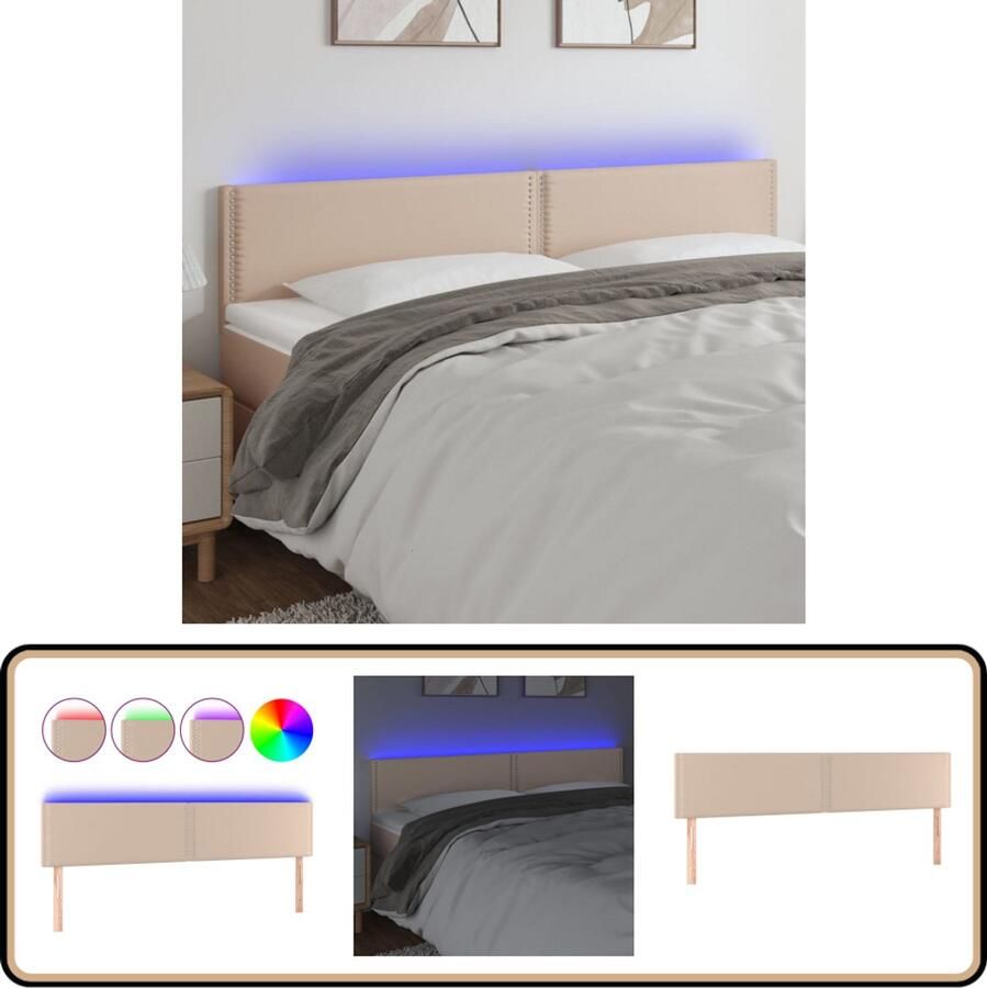 VidaXL Hoofdbord LED 160x78 cm Kunstleer Cappuccino Hoofd Bord Led Hoofdbord Kapstok Slaap Kamer Decoratie Bruine Hoofdbord Leder Look Hoofdbord