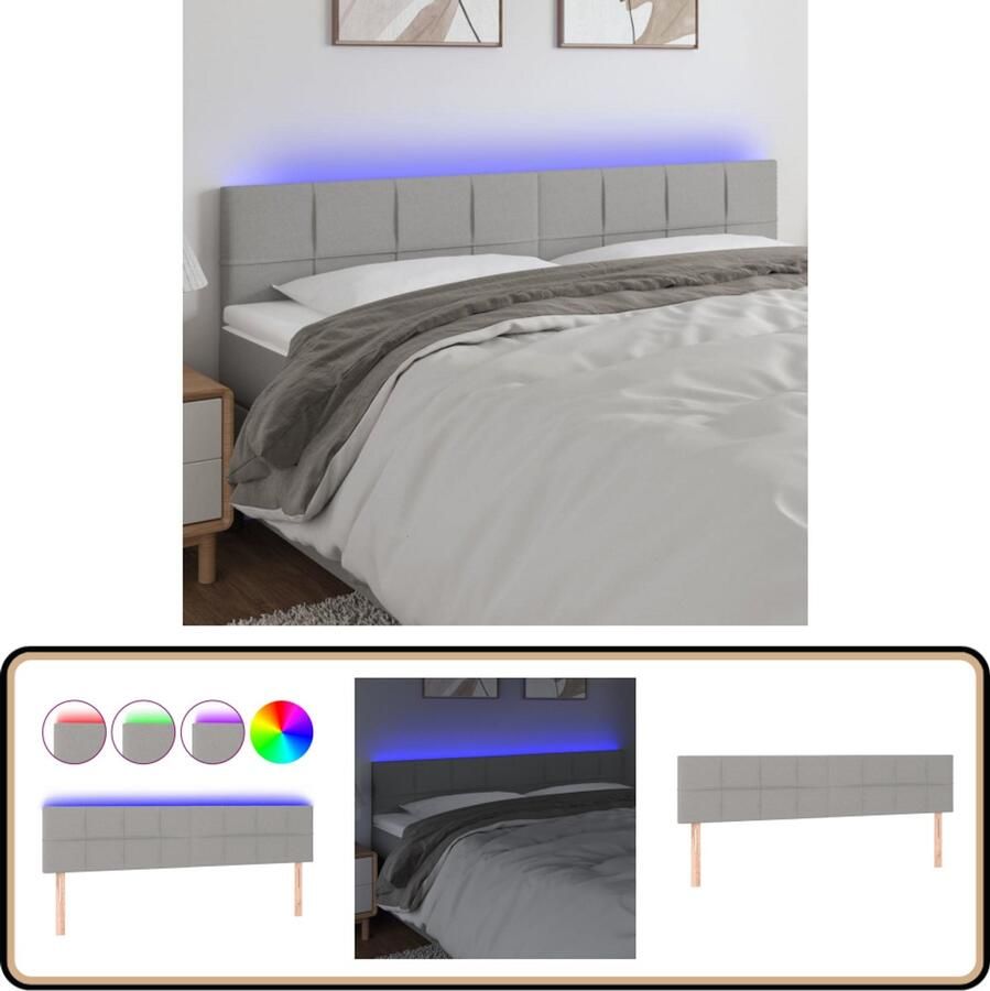 VidaXL Hoofdbord LED 200x5x78 88 cm Stof Grijs Hoofdboard Led Verlichting Bedstee Slaapkamers Grijs