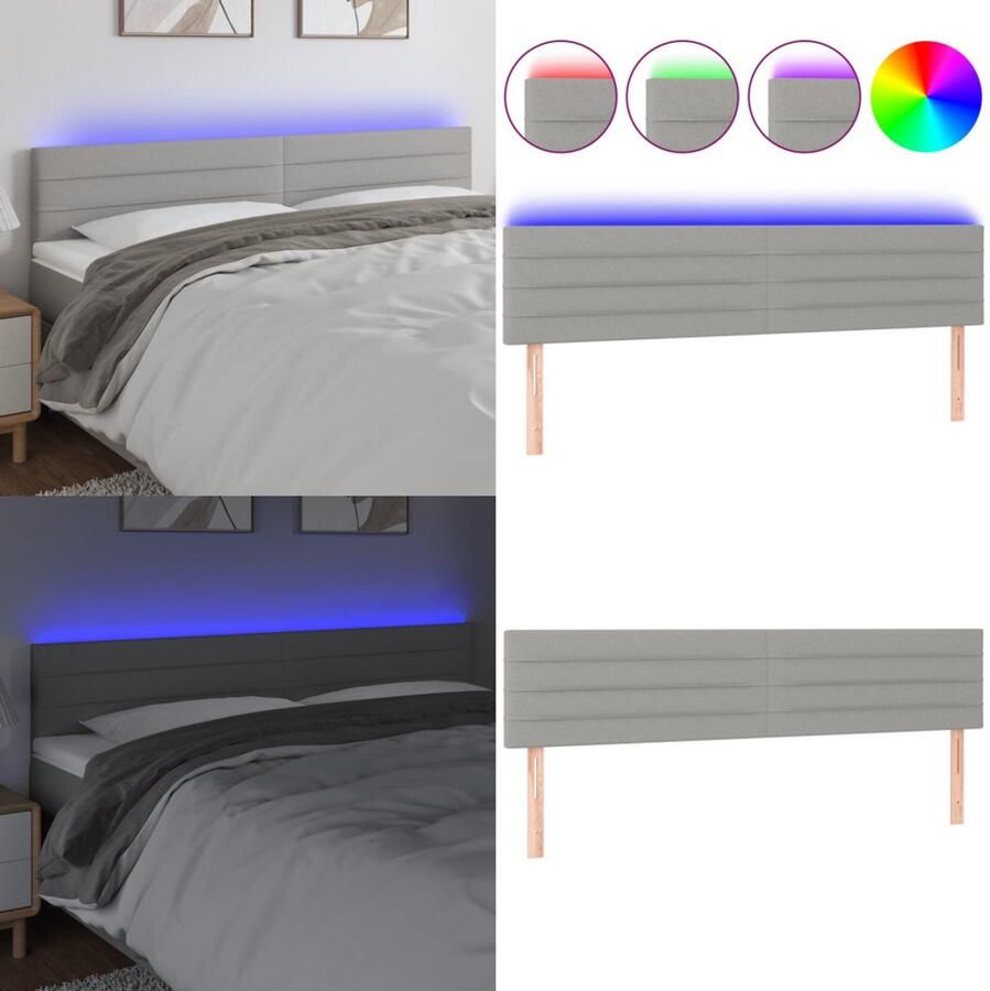 VidaXL Hoofdbord LED 200x5x78 88 cm stof lichtgrijs Hoofdbord Hoofdborden Hoofdeinde Houten Hoofdbord