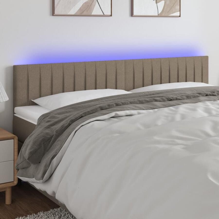VidaXL Hoofdbord LED 200x5x78 88 cm Stof Taupe Hoofdboard Led Hoofdbord Hoofdkussen Bedding Bedroom Decor Taupechaise Lounge - Foto 2