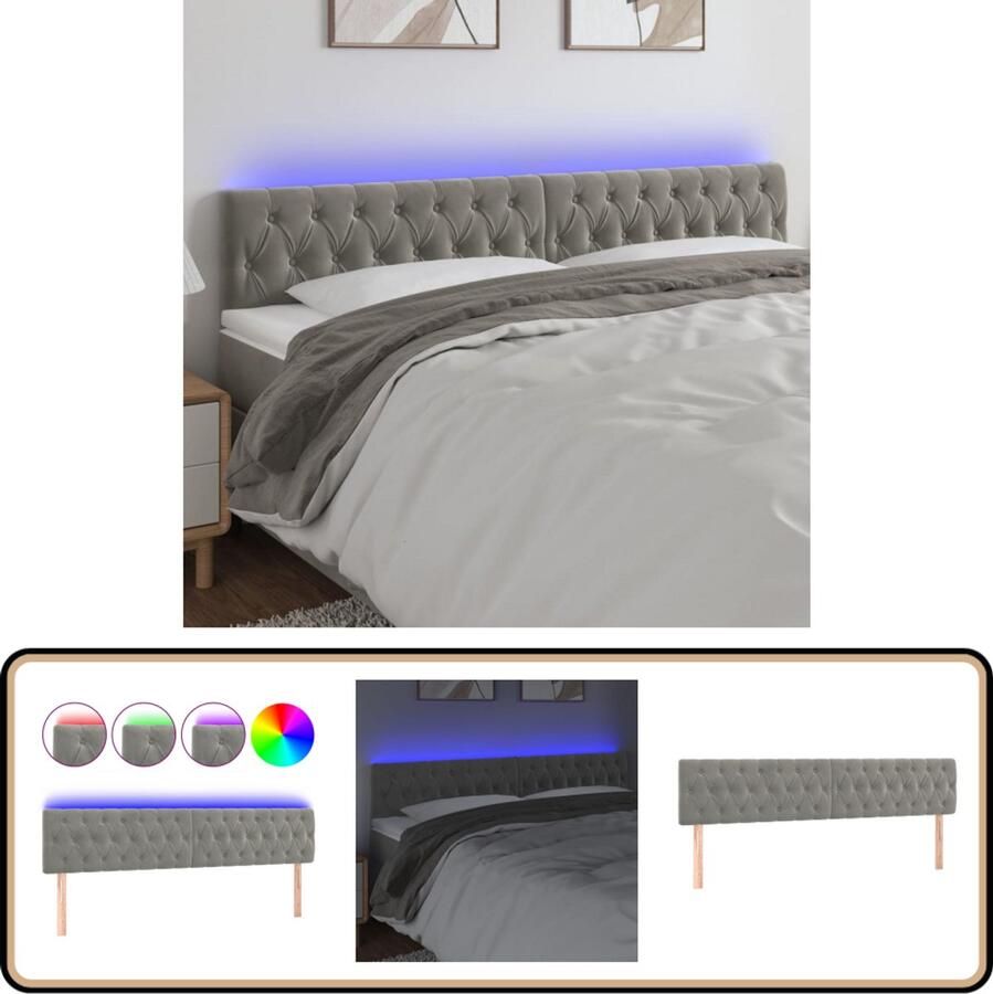 VidaXL Hoofdbord LED 200x78 cm Fluweel Lichtgrijs Hoofdboard Led Verlichting Fluweel Hoofdkussen Slaapcomfort Bedroom Decoratie Headboard