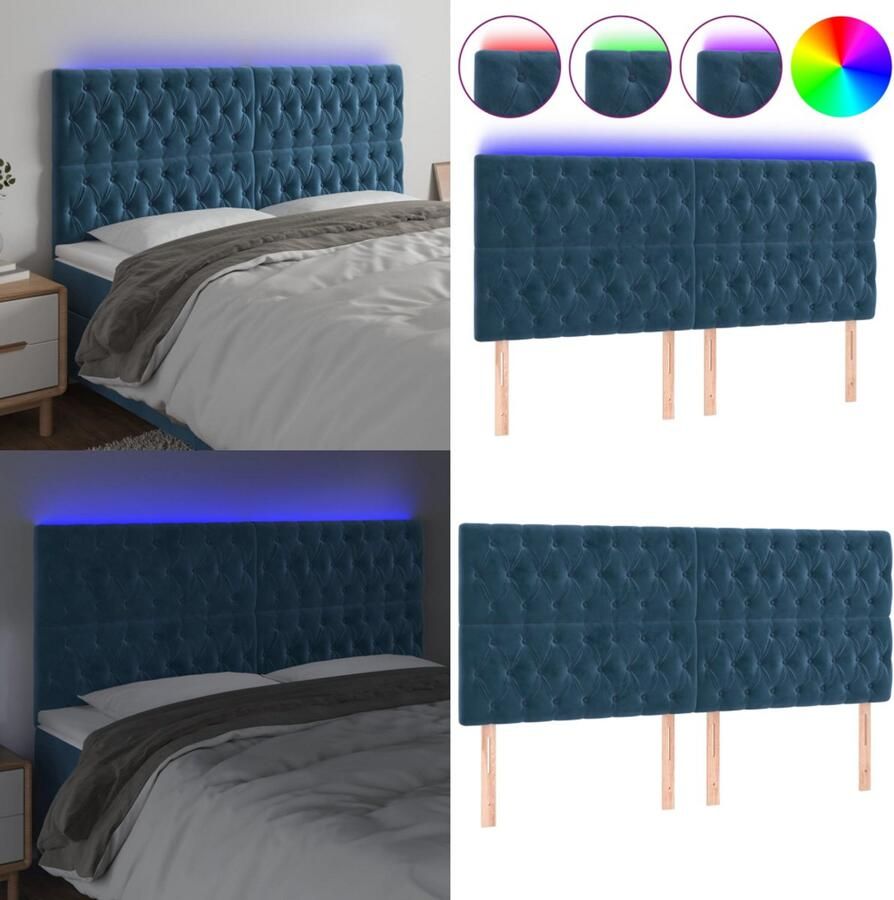 VidaXL Hoofdbord LED 200x7x118 128 cm fluweel donkerblauw Hoofdbord Hoofdborden Hoofdeinde Houten Hoofdbord