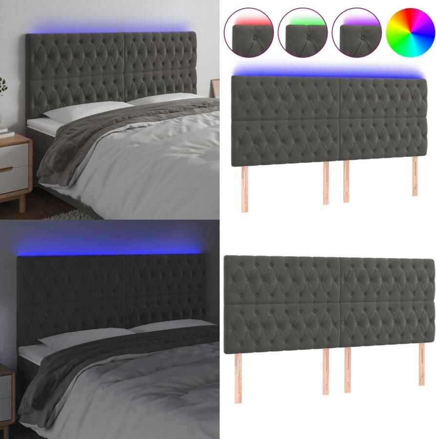 VidaXL Hoofdbord LED 200x7x118 128 cm fluweel donkergrijs Hoofdbord Hoofdborden Hoofdeinde Houten Hoofdbord